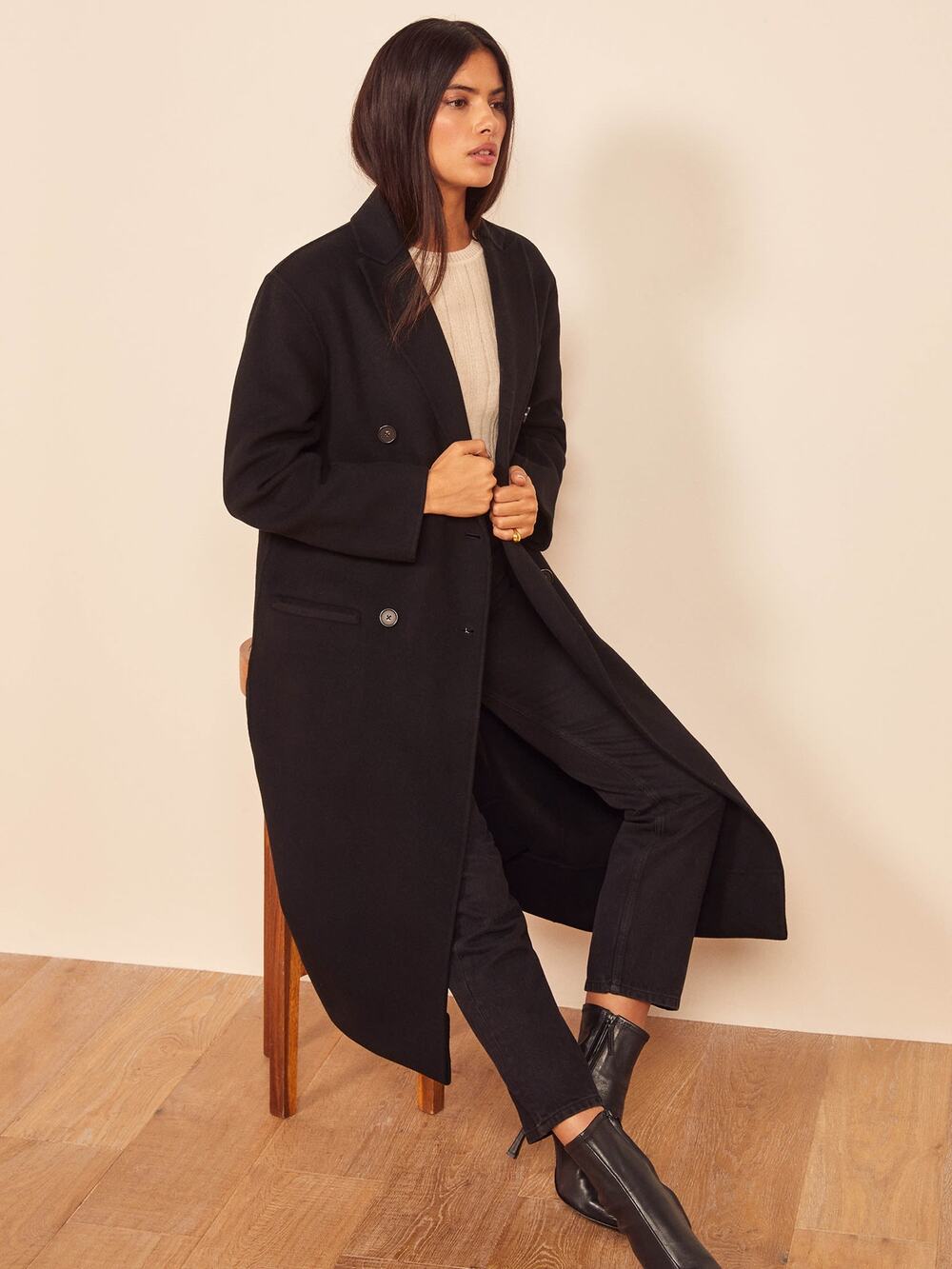 REFORMATION 'Hayden' Black Wool Oversized Coat Size XL NWT $328